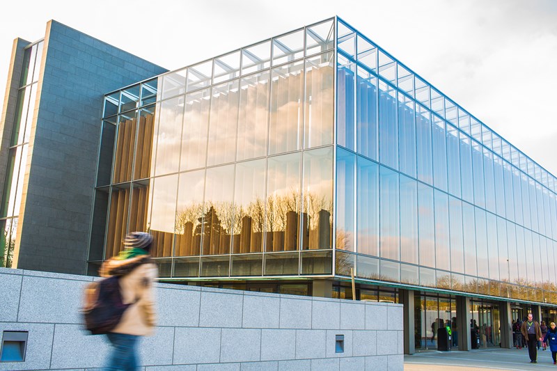 The Library viewed from the South campus - Ag amharc ar an Leabharlann ón gCampas Theas