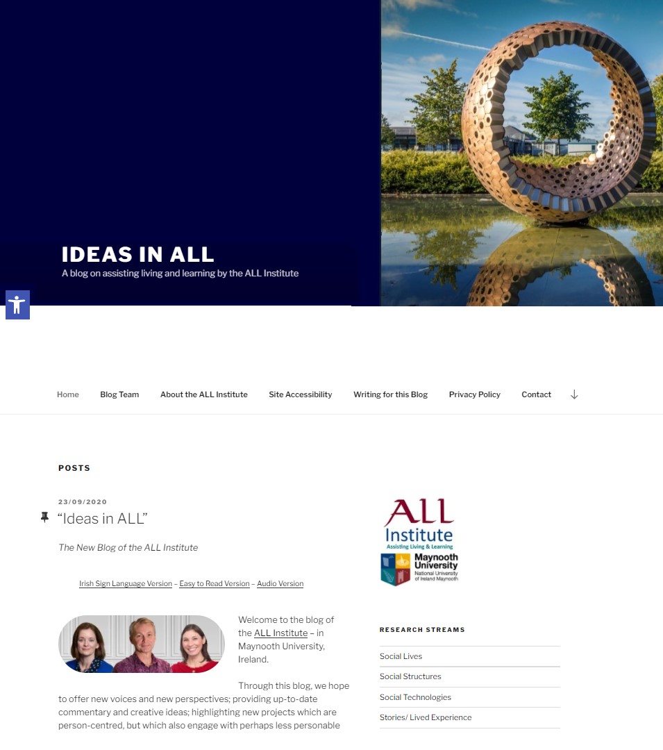 Ideas In ALL Blog:A blog on assisting living and learning by the ALL Institute, Maynooth University. 