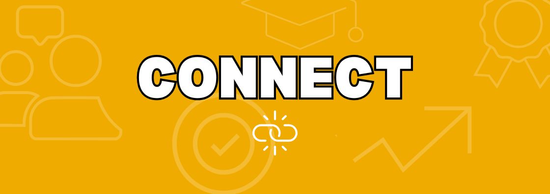 Connect text with link and study icons.