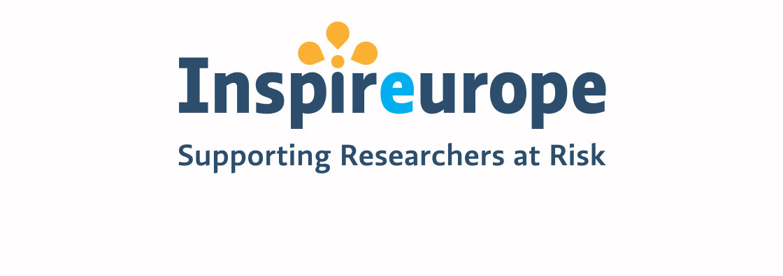 Logotyp projektu. Niebieski napis: Inspireurope. Supporting resarchers at risk.