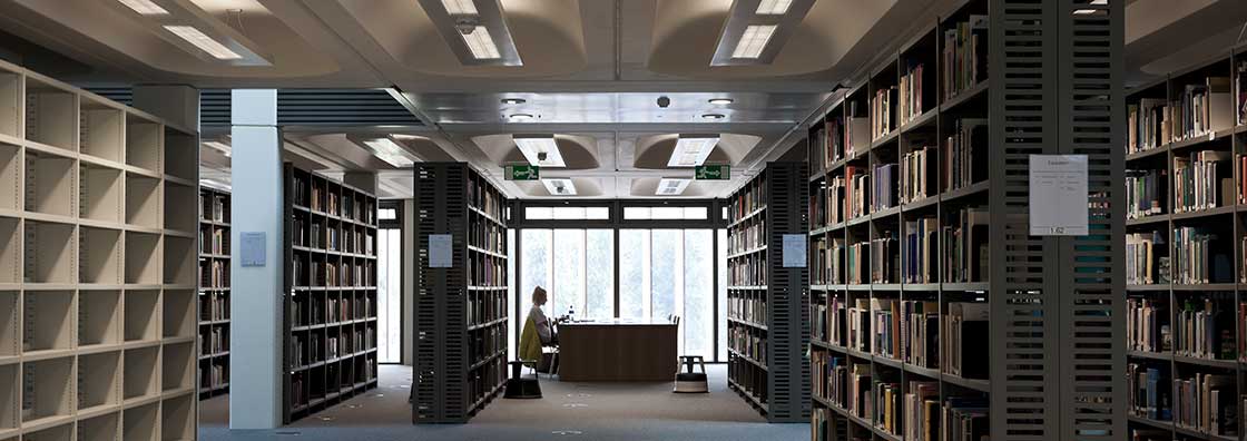 Library - Wide perspective with bookshelves - Maynooth University