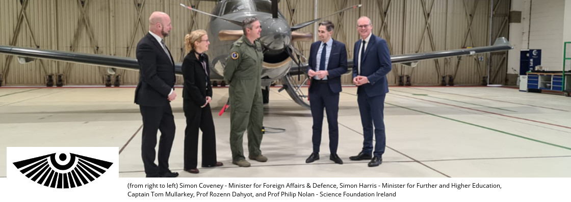 Launch of Smart Hangar project with Simon Coveney - Minister for Foreign Affairs & Defence, Simon Harris - Minister for Further and Higher Education, Captain Tom Mullarkey, Prof Rozenn Dahyot, and Prof Philip Nolan - Science Foundation Ireland