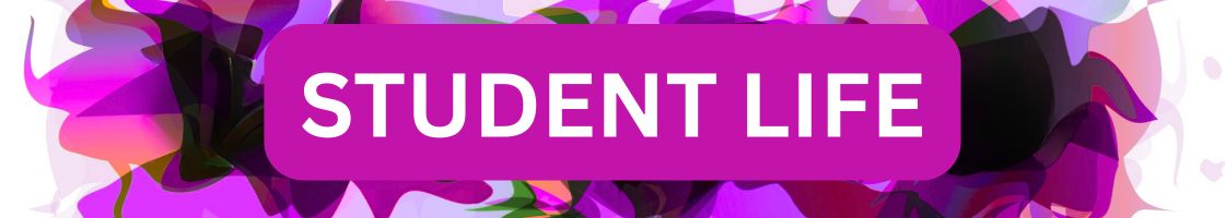 Student life text, pink colour splash background.