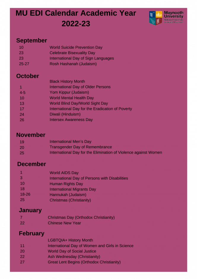 EDI Calendar Maynooth University