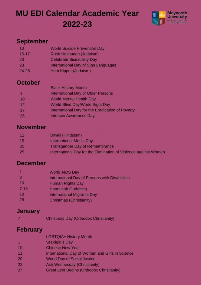 EDI Calendar Maynooth University