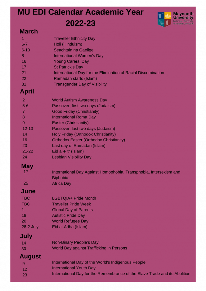 EDI Calendar Maynooth University