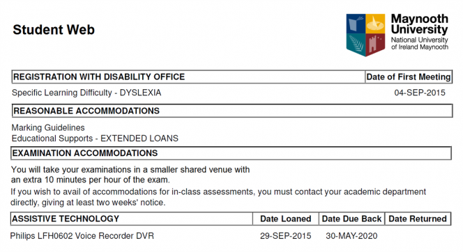 Details in Student Web