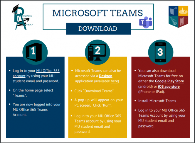 Infographic explaining three options for downloading Microsoft Teams