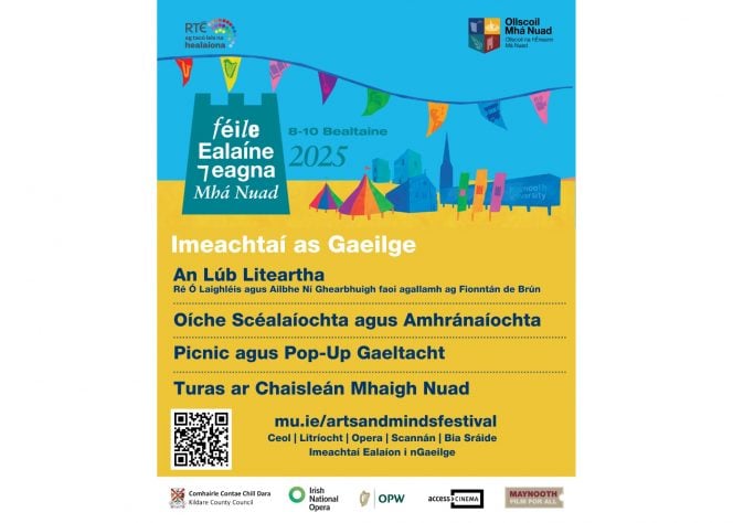 Imeachtaí as Gaeilge ag Féile Ealaíon agus Eagna Mhaigh Nuad, 8-10 Bealtaine 2025