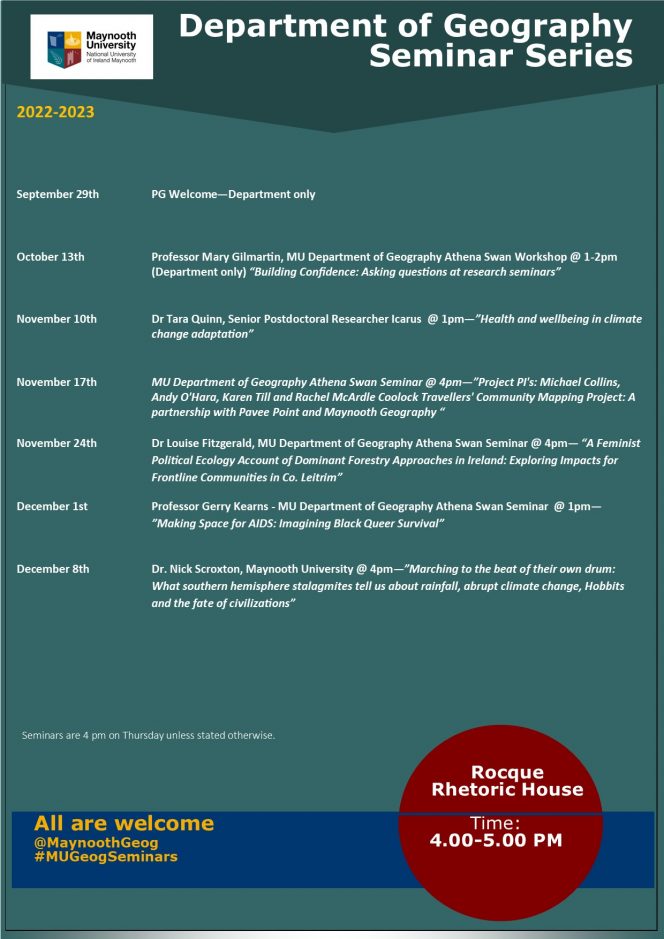 poster of seminar details for Department of Geography