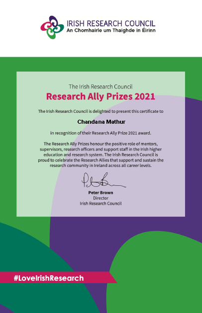 IRC Research Ally Award Certificate - Chandana Mathur