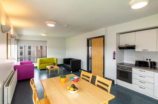 A shot of the living space in a student apartment on campus