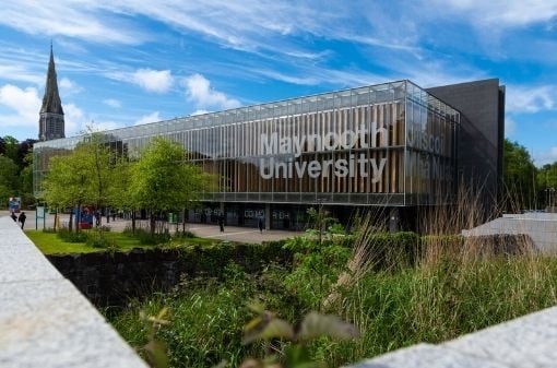 MU LIbrary with a very blue sky, shot from the Kilcock Road, just at the corner of the sloped entrance