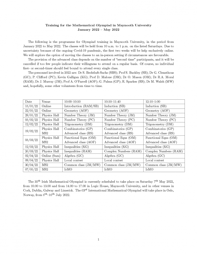 Maths Enrichment Schedule Image 2021/22