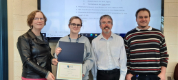 Teaching Awardee Caytlin Boylan pictured with Prof. Frances Heaney (Asst.Head of Chemistry) and Dr. Diego Montagner (Postgraduate Coordinator)