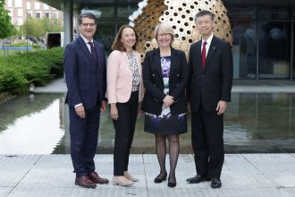 Prof  Eeva Leinonen with Romanian, Canadian and Japanese Ambassadors