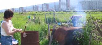 Women tending their potato gardens in Magadan, Russia