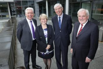 Prof  Eeva Leinonen with former ministers Alex White and Alan Dukes and former Taoiseach Bertie Ahern