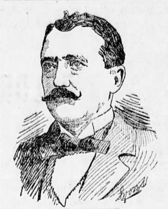 A pencil portrait of Edward Blewitt, he has dark hair, a waxed moustache and is wearing a suit and necktie