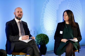 Philip nolan and linda connolly speaking at EU 50 conference