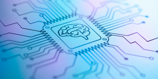 graphic of a brain in the centre of a computer chip