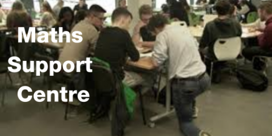 Students in MSC with tutor and text Maths Support Centre