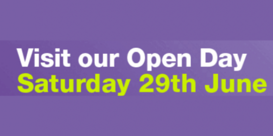 Text reads visit our open day Saturday 29th June