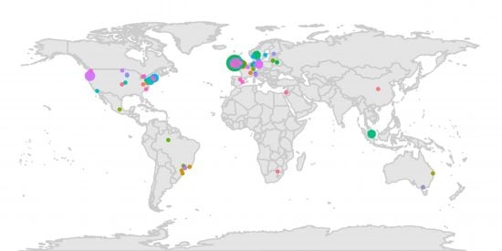 Map of the Department of Mathematics and Statistics National and International Collaborators