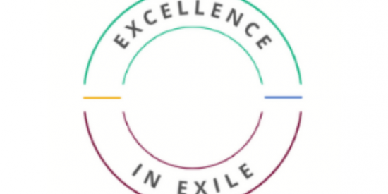 A graphic in a circle with the text Excellence in Exile