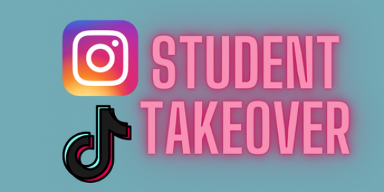 Instagram and TikTok logos with text student takeovers