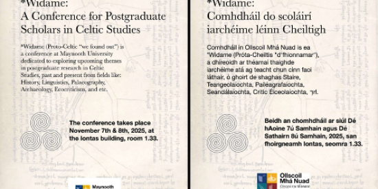 Bilingual poster for the Widame Conference for postgraduates in Celtic Studies, 7-8 November 2025 in Maynooth University