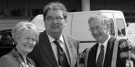 Pat Hume, John Hume, William Smythe at the opening of the John Hume Building