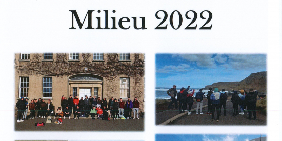 Cover page of Milieu 2022 showing images of MU campus and fieldtrips