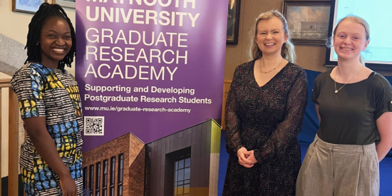 3 students from Maynooth university who won prizes for their 3 minute thesis presentations