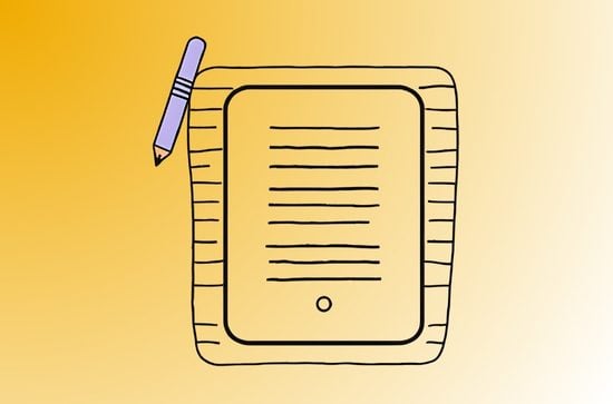 Line drawing of a pen and piece of paper, or perhaps a tablet and stylus, abstract.