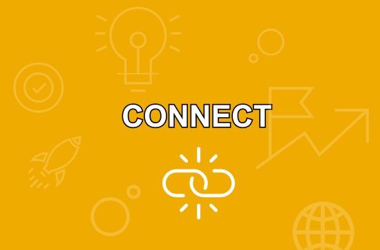 Connect text with link and study icons.