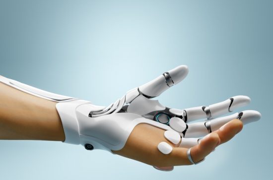 Arm with robotic thumb and first two fingers
